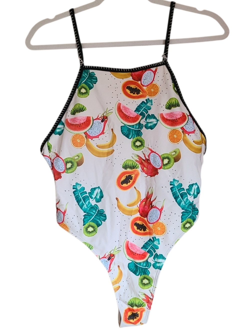NWOT shein tropical fruit print high cut one piece swimsuit size L